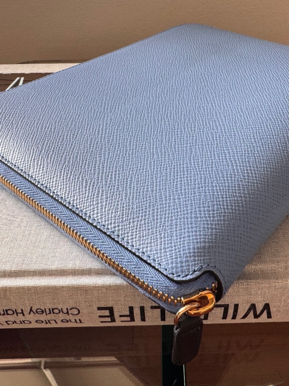 Authentic Smythson of Bond Street Panama A5 Zip Writing Folder in Nile Blue